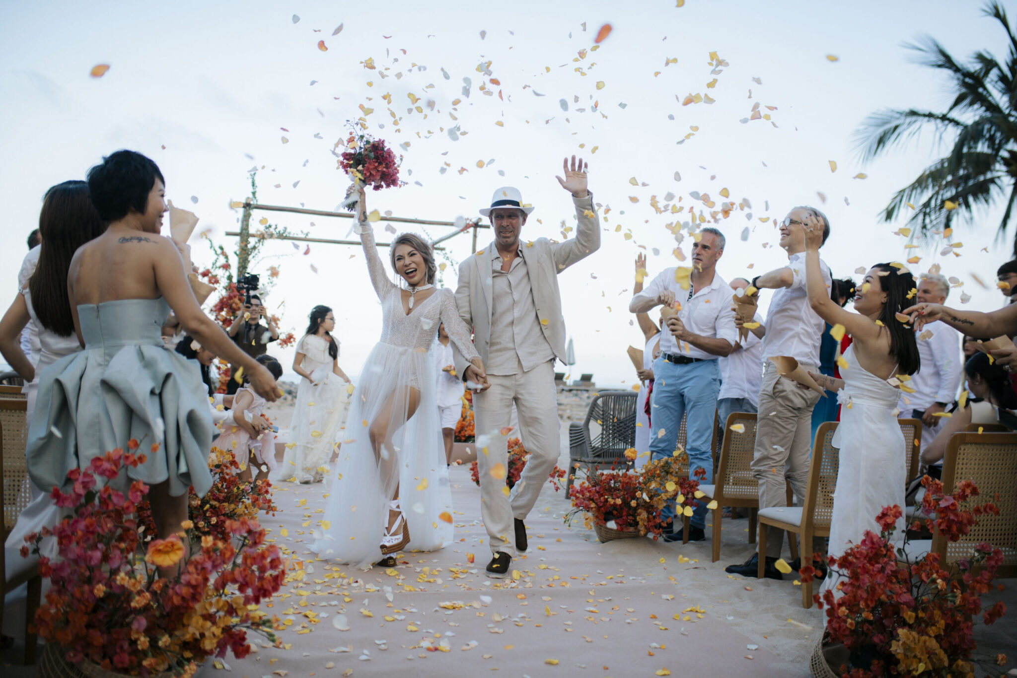 A colorful beach wedding